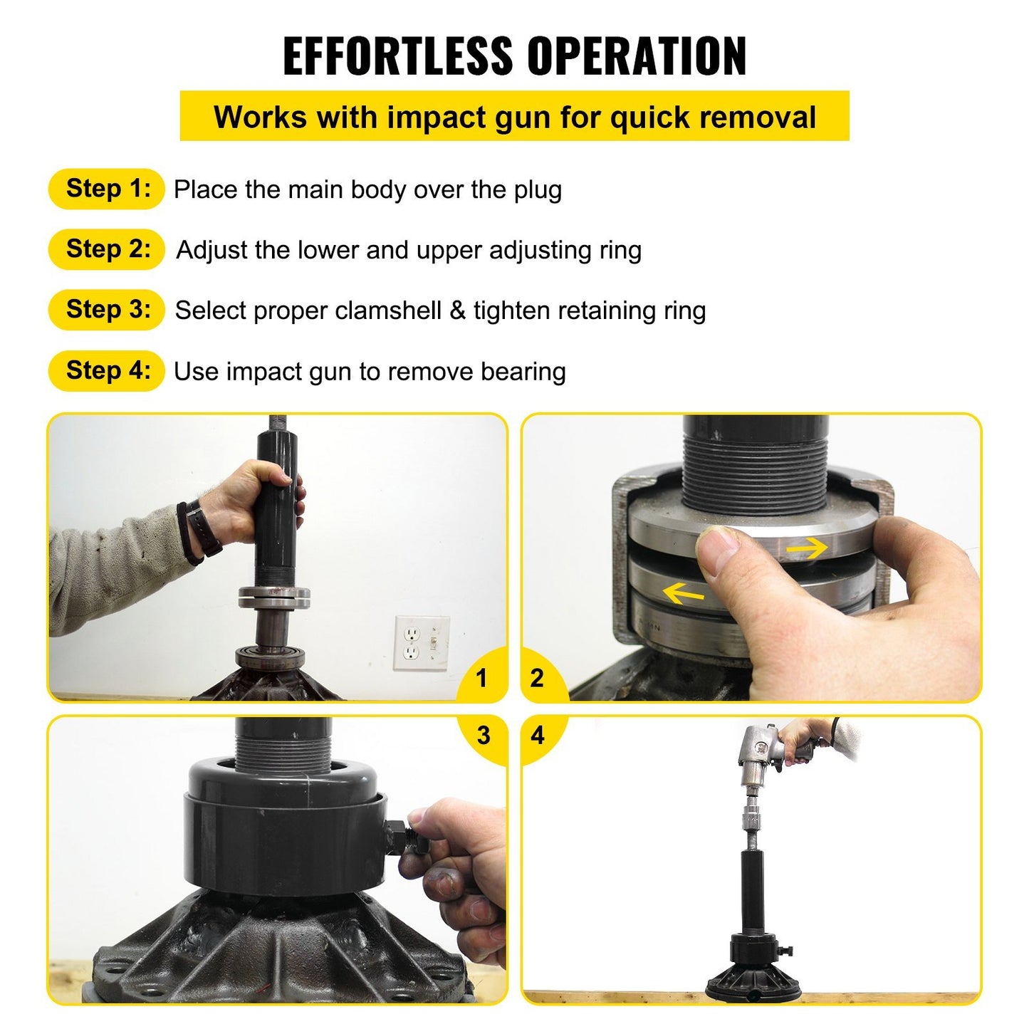 VEVOR Carrier & Pinion Bearing Puller, Compatible With Dana 30,40,50,60,70, 80, Ford 10.25Bearings, Pinion Puller Tool With 3 Clamshells, Steel Clamshell Bearing Puller For Auto Repair