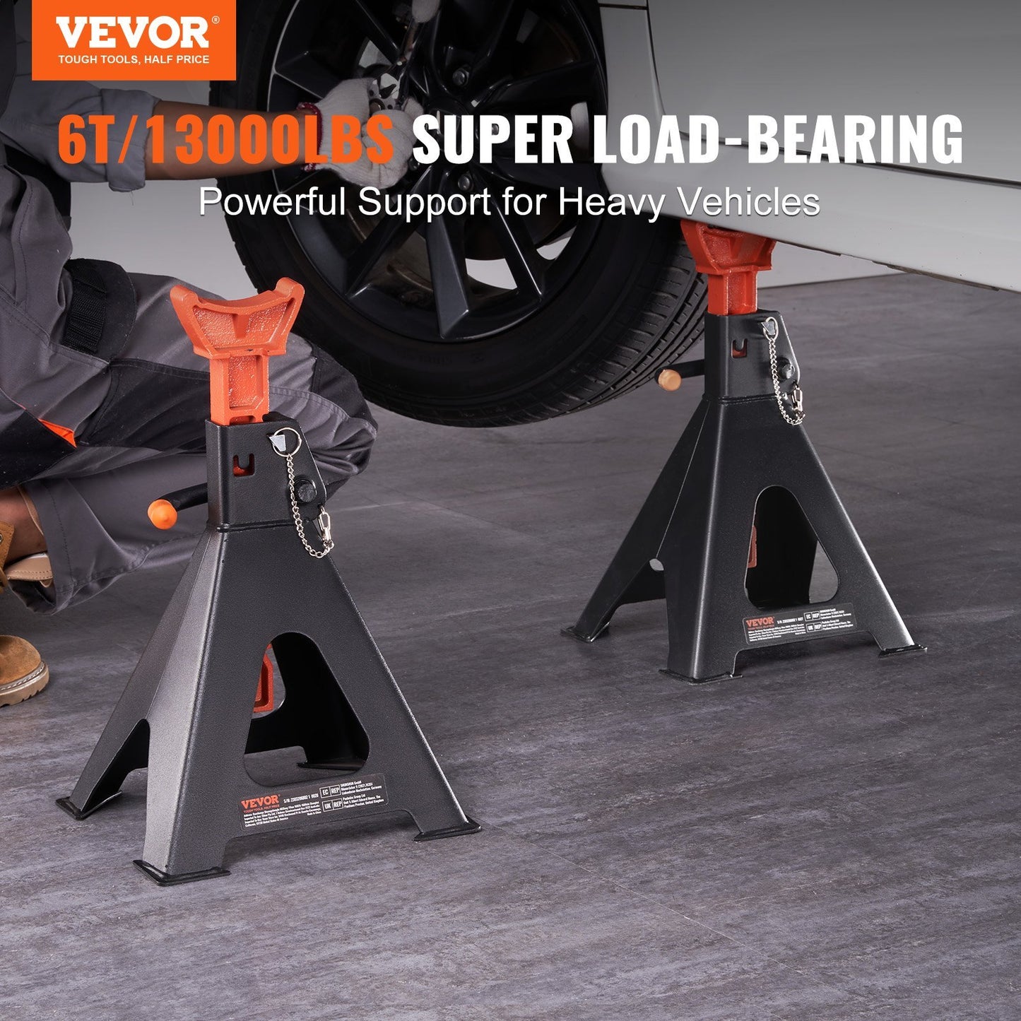 VEVOR Jack Stands, 6 Ton 13,000 Lbs Capacity Car Jack Stands Double Locking, 14.2 -23 Inch Adjustable Height, For Lifting SUV, Pickup Truck, Car And UTV ATV, Red, 1 Pair
