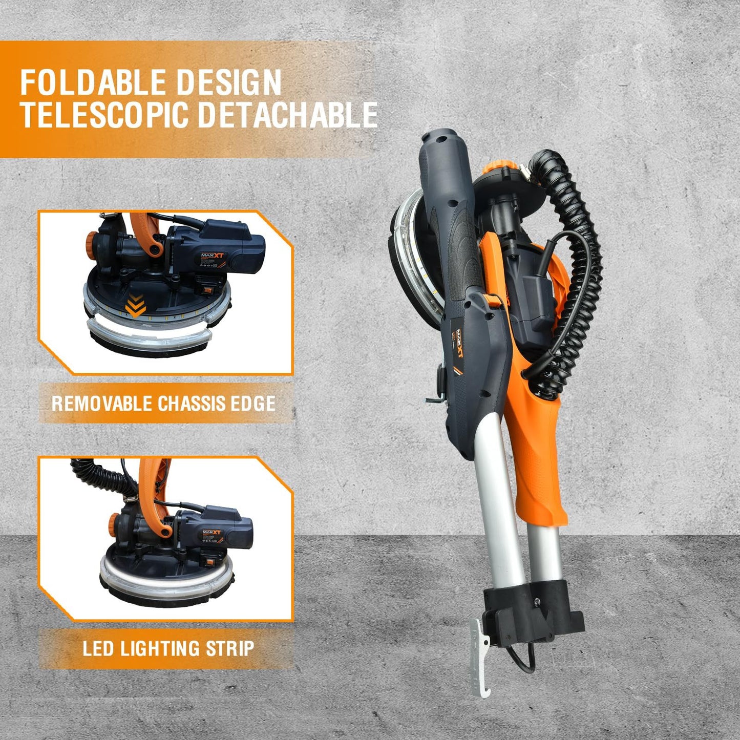 Drywall Sander With Vacuum Dust Collection, 6 Variable Speed Foldable Telescopic Electric Wall Sander, Popcorn Ceiling Removal Tool, 1900RPM Power Sander Tool, LED Light, 18Pcs Sanding Discs