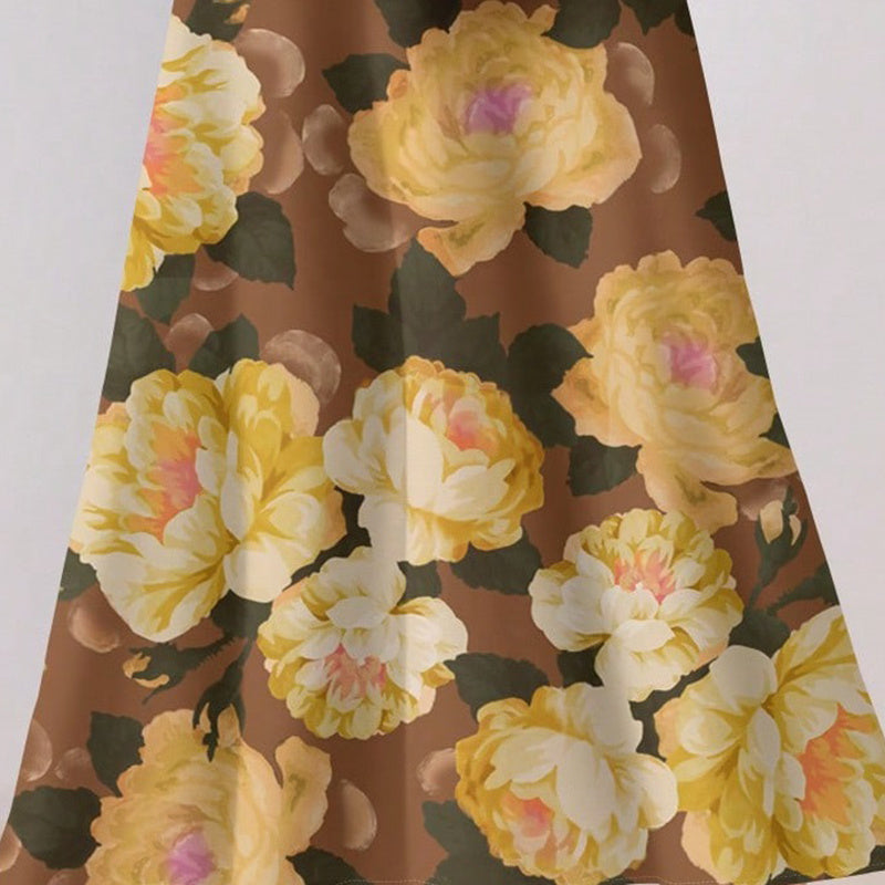 Women's Vibrant Floral Print V-Neck Long Sleeve Maxi Dress Elegant Bohemian A-Line Long