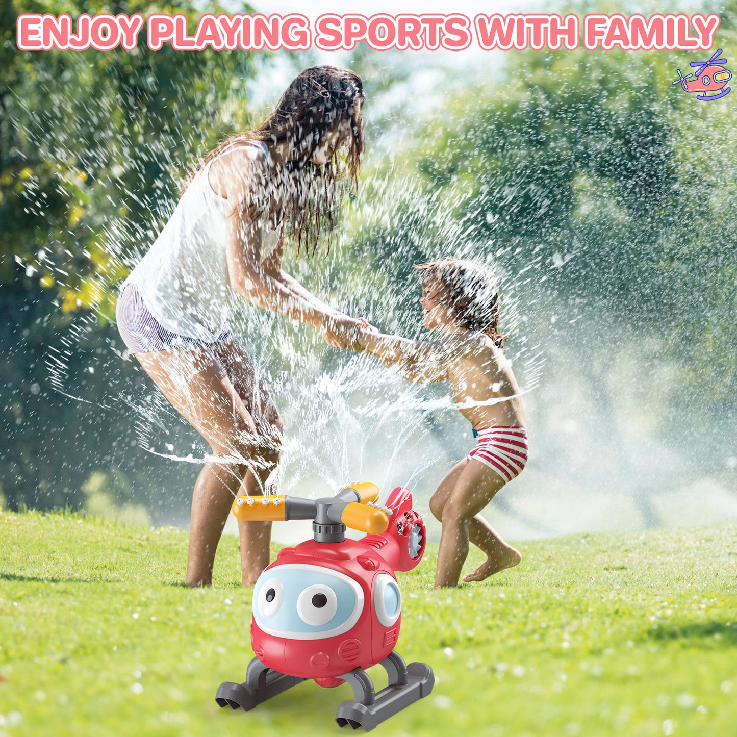4 In 1 Water Sprinklers T Ball Set For Kids And Toddlers, Baseball Sprinkler For Backyard Helicopter Toy Outdoor Game, Attaches To Garden Hose