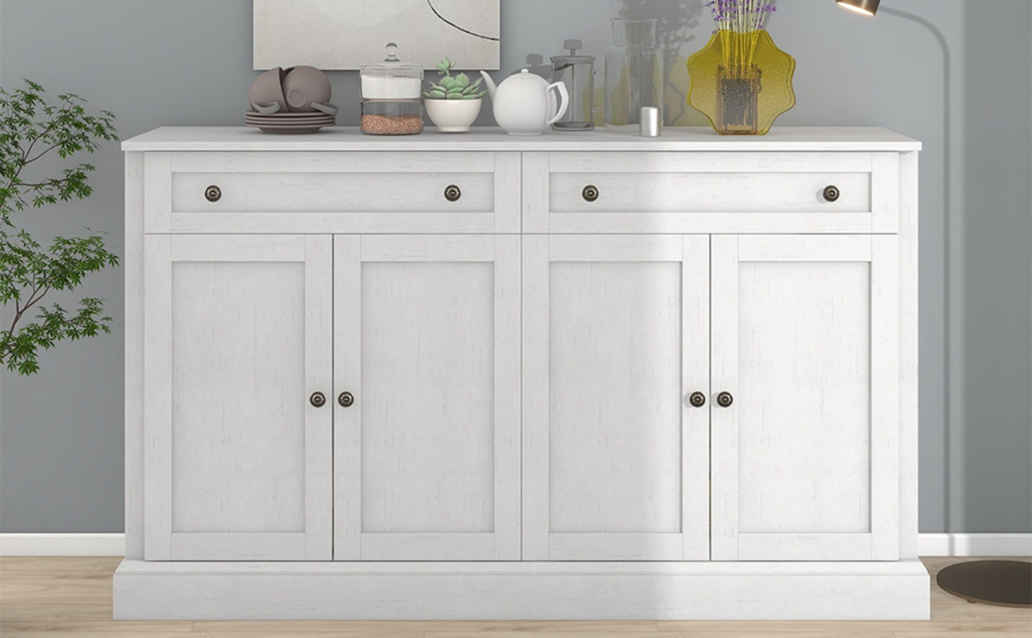 TREXM Kitchen Sideboard Buffet With 2 Drawers & 4 Doors Adjustable Shelves