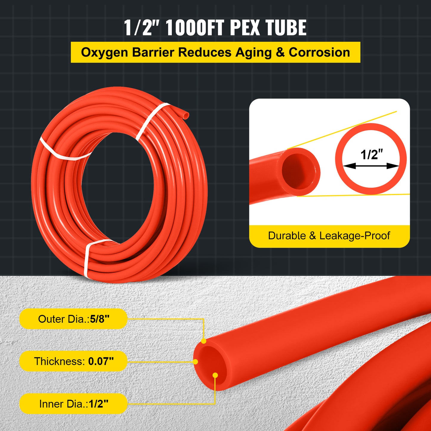 VEVOR PEX Tubing Pipe PEX Tubing Oxygen Barrier Radiant Floor PEX Pipe Radiant Heat Floor Heating Plumbing Cold And Hot Water Tubing