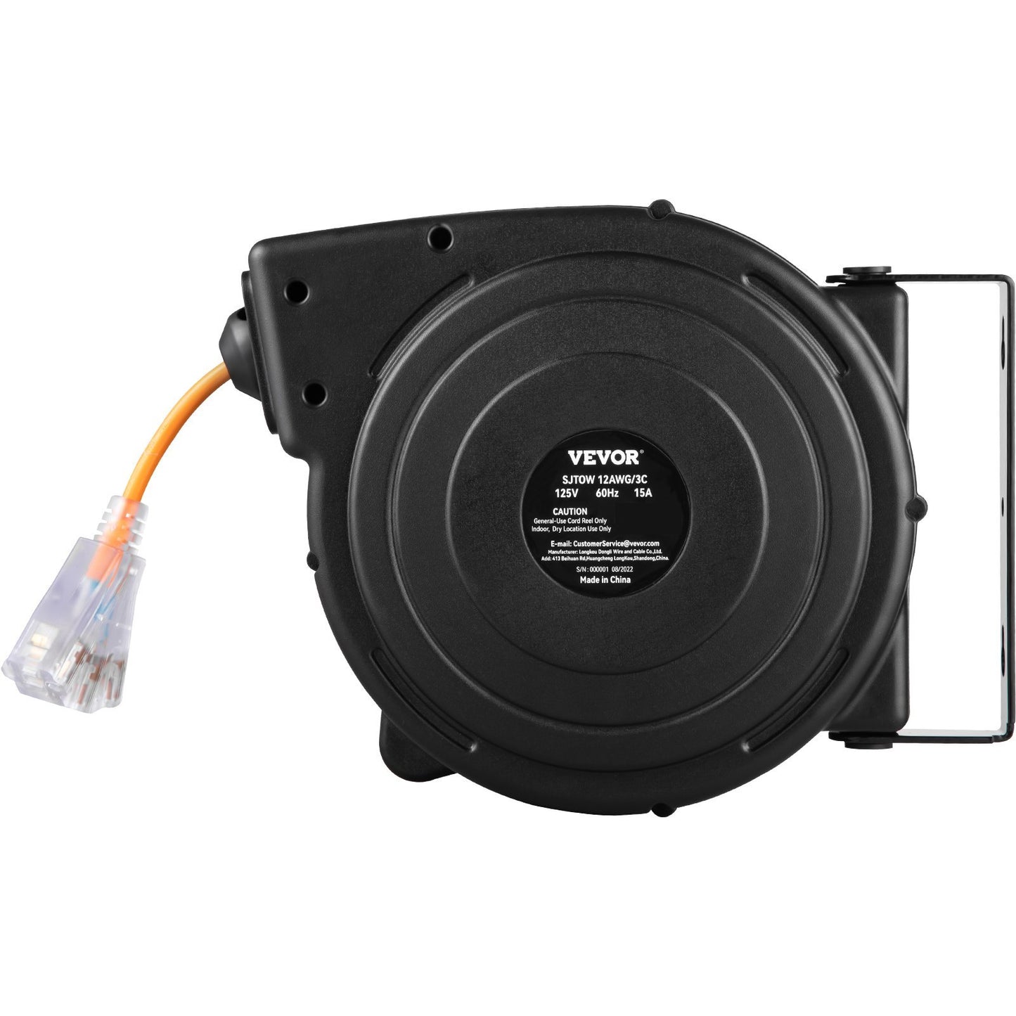 VEVOR 50ft Retractable Extension Cord Reel 14AWG 3CSJTOW Power Cord Reel