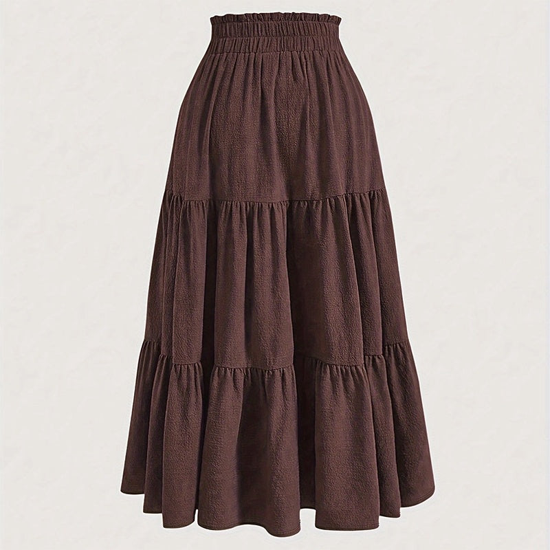 Women's Solid Color High-Waist Knot Detail Flowy Pleated Midi Skirt - Elegant A-Line Skirt