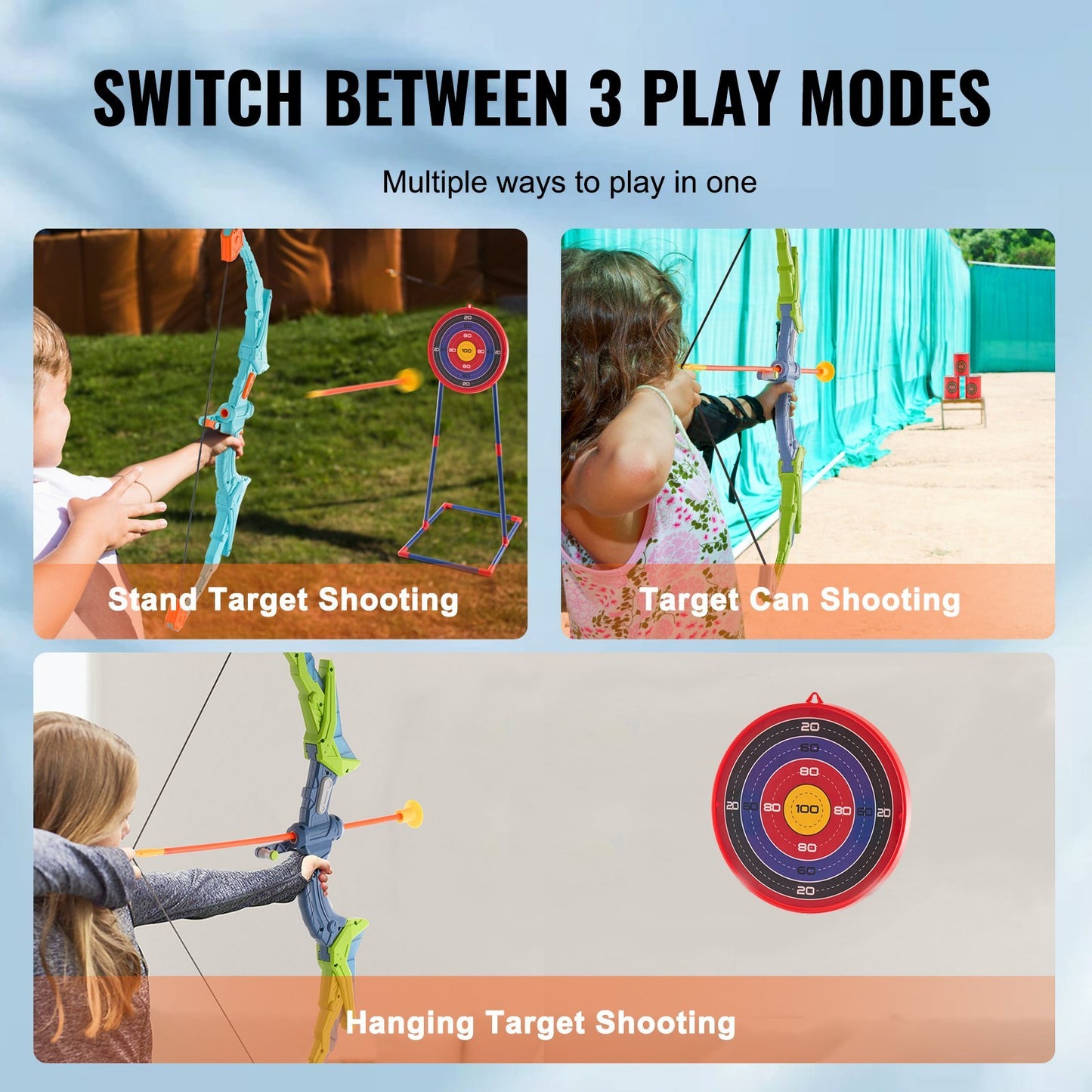 VEVOR Bow And Arrow Set For Kids, 2 Pack LED Light Up Archery Set With 20 Suction Cup Arrows, Standing Target, 2 Quivers, 3 Target Cans, Outdoor Toy Birthday Gift For Boys & Girls 6 7 8 9 10 Year Old