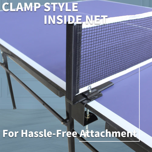 8ft Mid-Size Table Tennis Table Foldable & Portable Ping Pong Table Set For Indoor Games With Net, 2 Table Tennis Paddles And 3 Balls