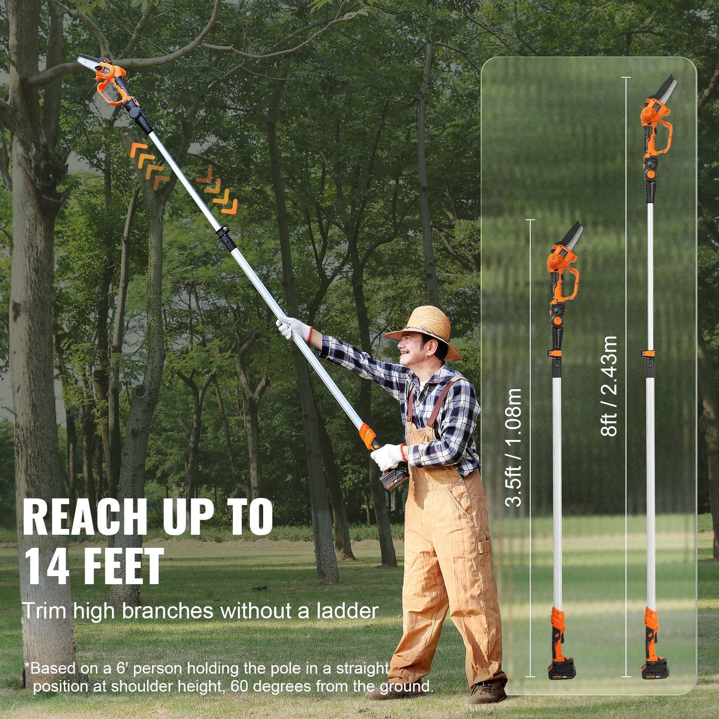 VEVOR 2-in-1 Cordless Pole Saw & Mini Chainsaw, 20V 4Ah Battery Pole Chainsaw, Cutting Capacity 8 Ft Reach Pole Saw For Branch Cutting & Tree Trimming Battery And Blade Cover Included