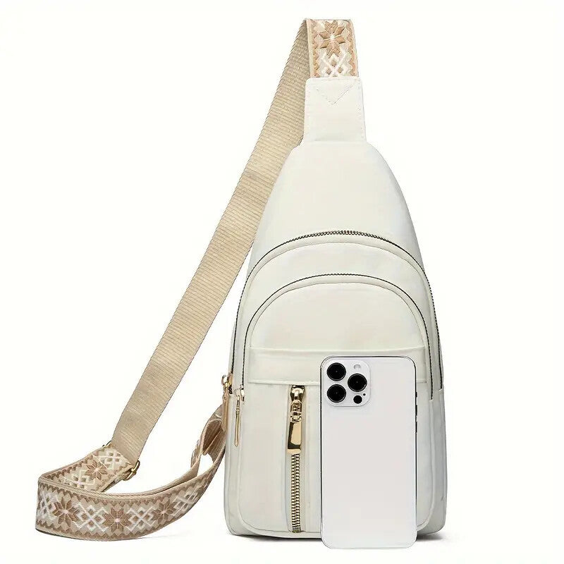 Vintage Style Women's Chest Bag, Non-Waterproof Zippered Shoulder Messenger Bag