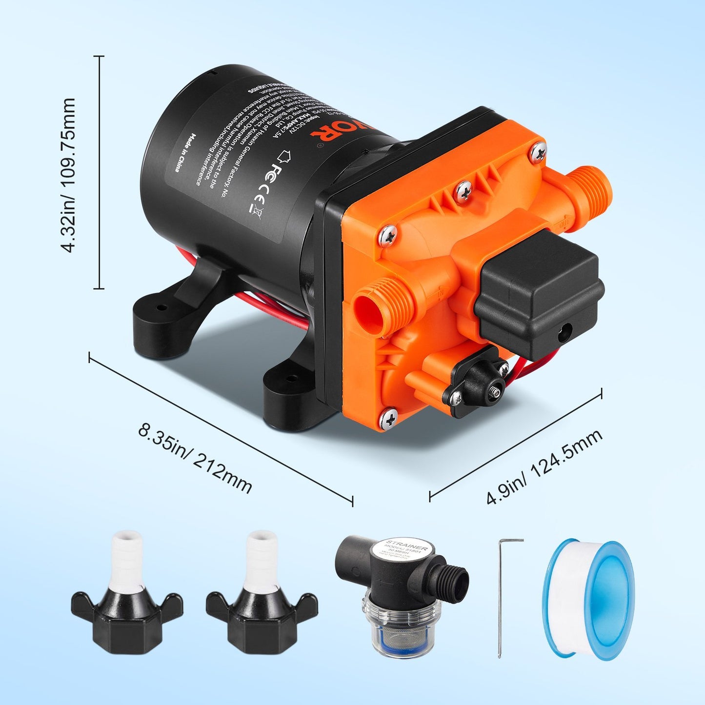 VEVOR Water DiaphragmPump, 12V DC, 3.5 GPM Flow, 55 PSI Rated Pressure 40-80 PSI Adjustable MNPT Self Priming SprayerPump With PressureSwitch For RV Camper Marine Boat Lawn, FCC Certified