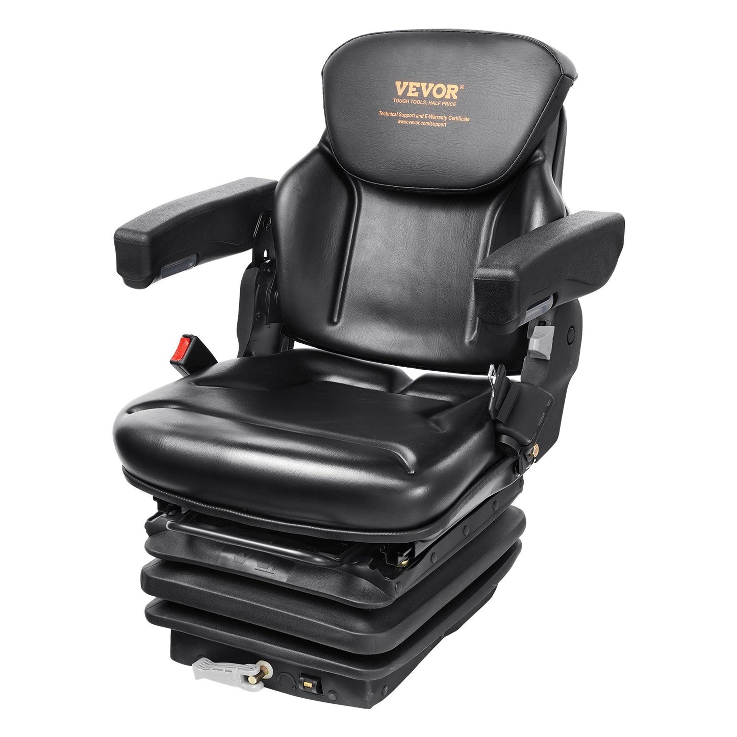 VEVOR Universal Tractor Seat Suspension, Fold Down Forklift Seat With Adjustable Angle Back, Micro Switch, Seatbelt And Armrests, 3-level Shock Absorption Tractor Seat For Tractor Loader Excavator