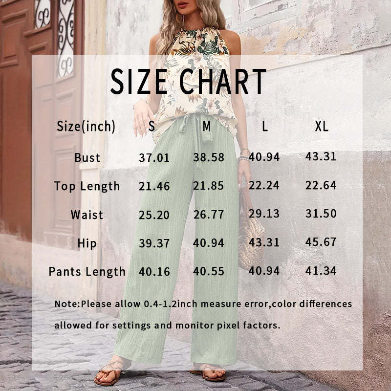 Women's 2 Piece Outfits Casual Sleeveless Halter Neck Crop Top Wide Leg Pants Set