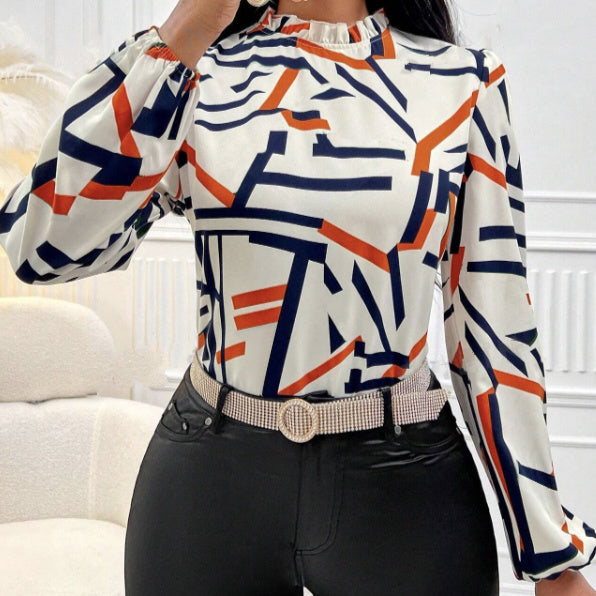 Fashionable And Elegant Casual Printed Long Sleeved Shirt Top