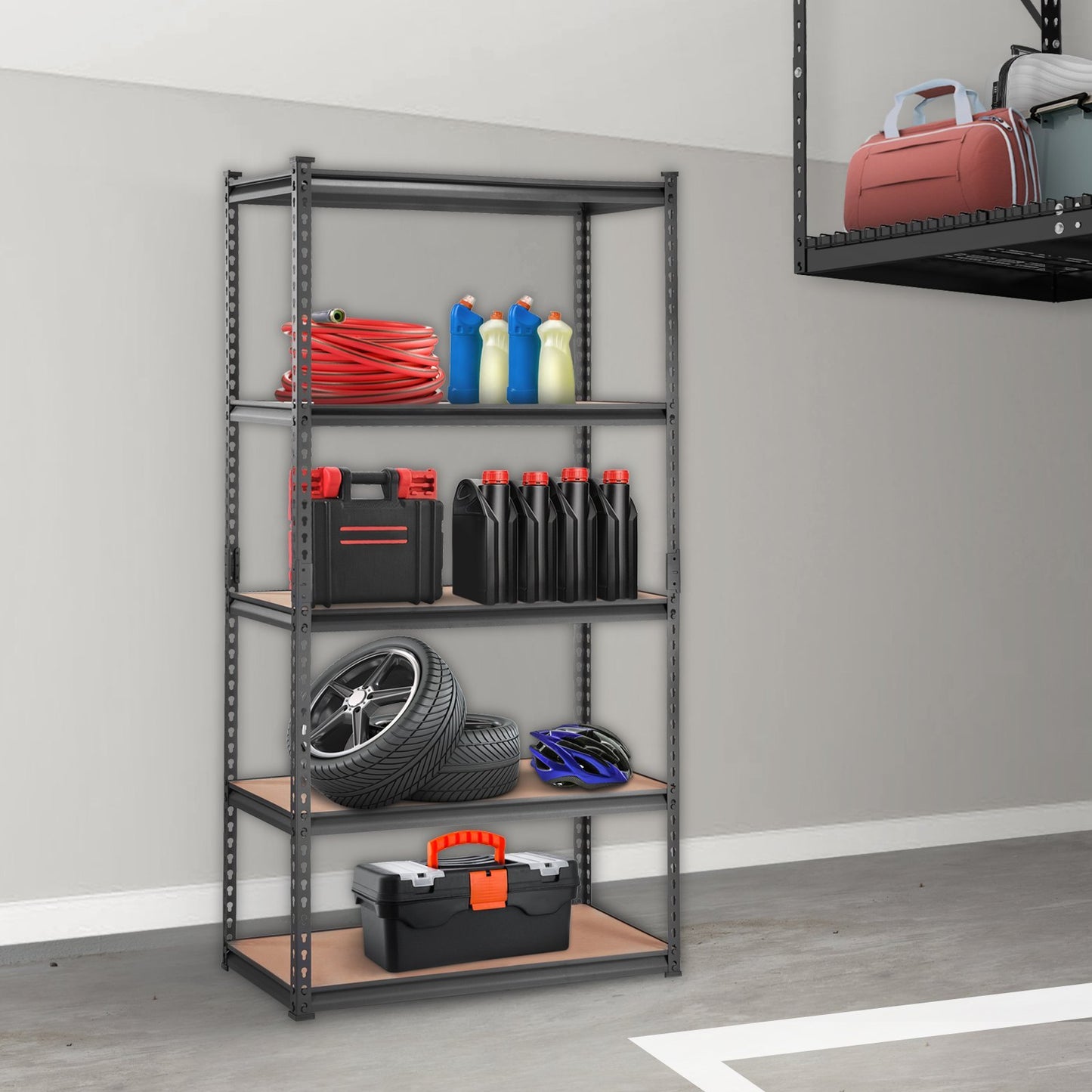 VEVOR Storage Shelving Unit, 5-Tier Adjustable, 2000 Lbs Capacity, Heavy Duty Garage Shelves Metal Organizer Utility Rack, Black, For Kitchen Pantry Basement Bathroom Laundry