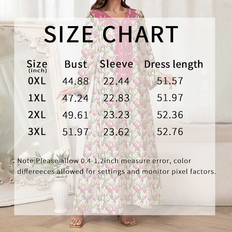 Women's Elegant Pink Floral Print Maxi Dress Vacation Style Long Sleeve A-line Flowy