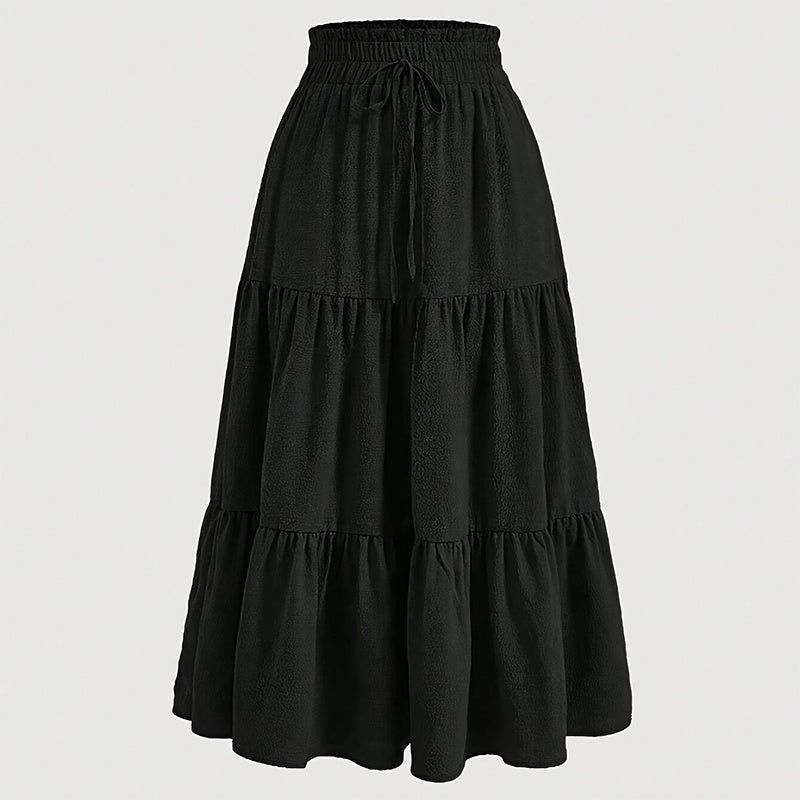 Women's Solid Color High-Waist Knot Detail Flowy Pleated Midi Skirt - Elegant A-Line Skirt