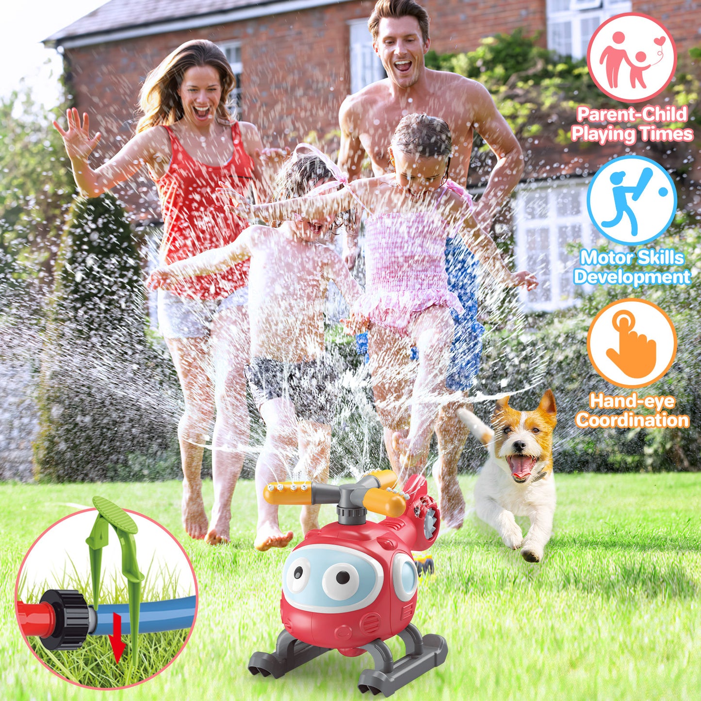 4 In 1 Water Sprinklers T Ball Set For Kids And Toddlers, Baseball Sprinkler For Backyard Helicopter Toy Outdoor Game, Attaches To Garden Hose