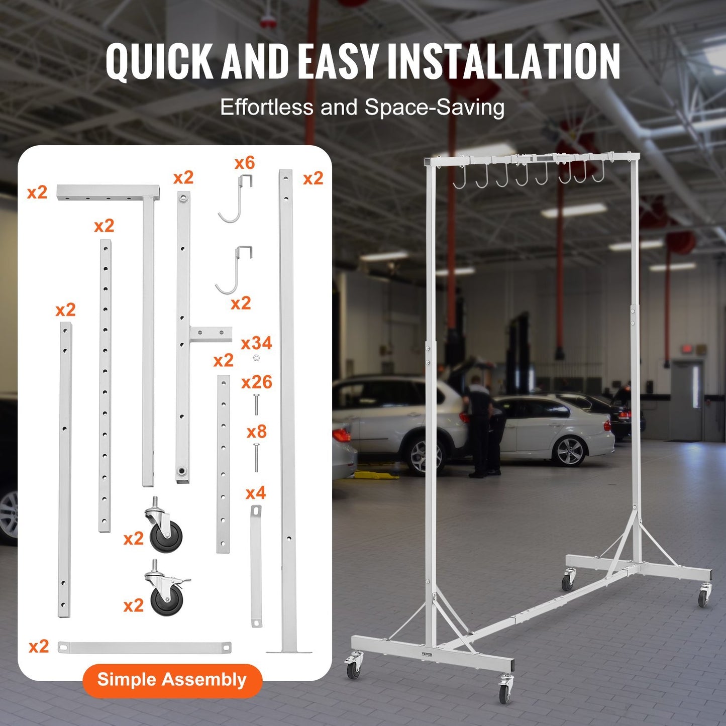 Newly Upgraded VEVOR Painting Rack Adjustable Paint Hanger 8 Hooks Auto Body Painting Stand
