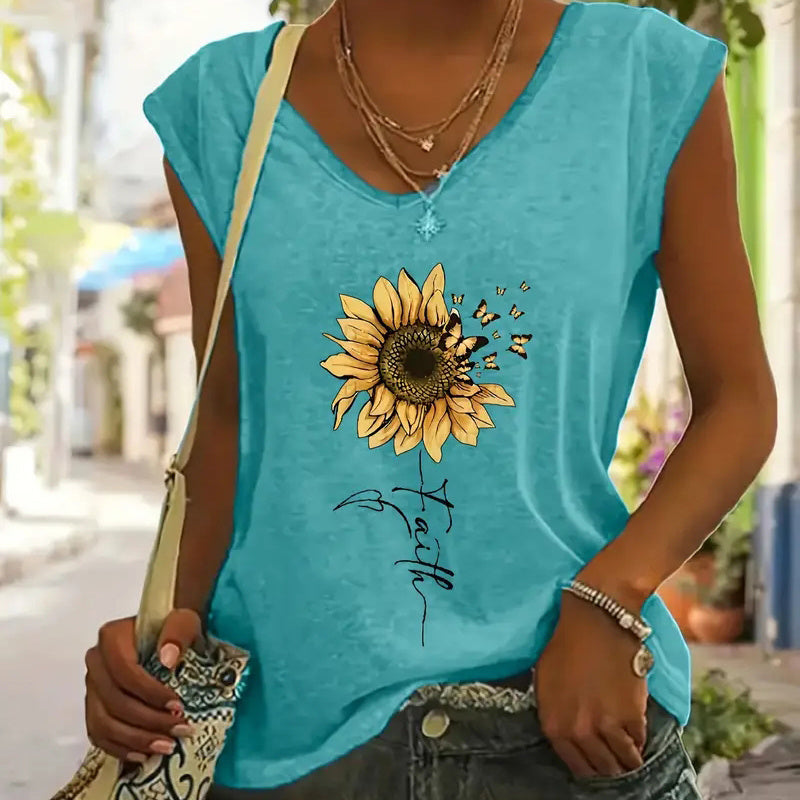 2-Pack Women's V-Neck Graphic Print Tees - Summer Casual Short Sleeve Tops