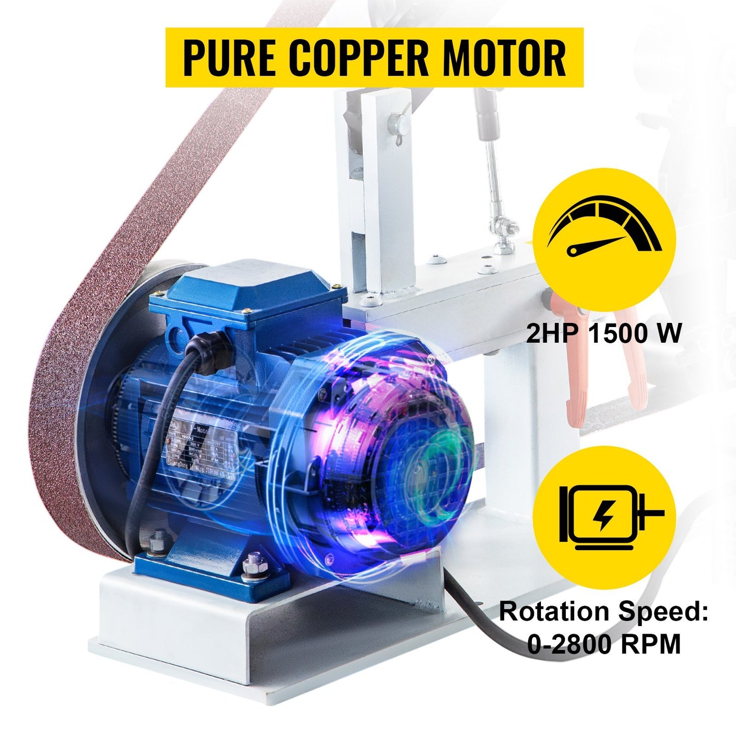 VEVOR 1500W 2HP Belt Sander Grinder, Variable Speed Belt Grinder For Metalworking, 3 In 1 Belt Sander Polisher With 3 Grinding Moulds & Flat Platen Tool Rest For Knife Making