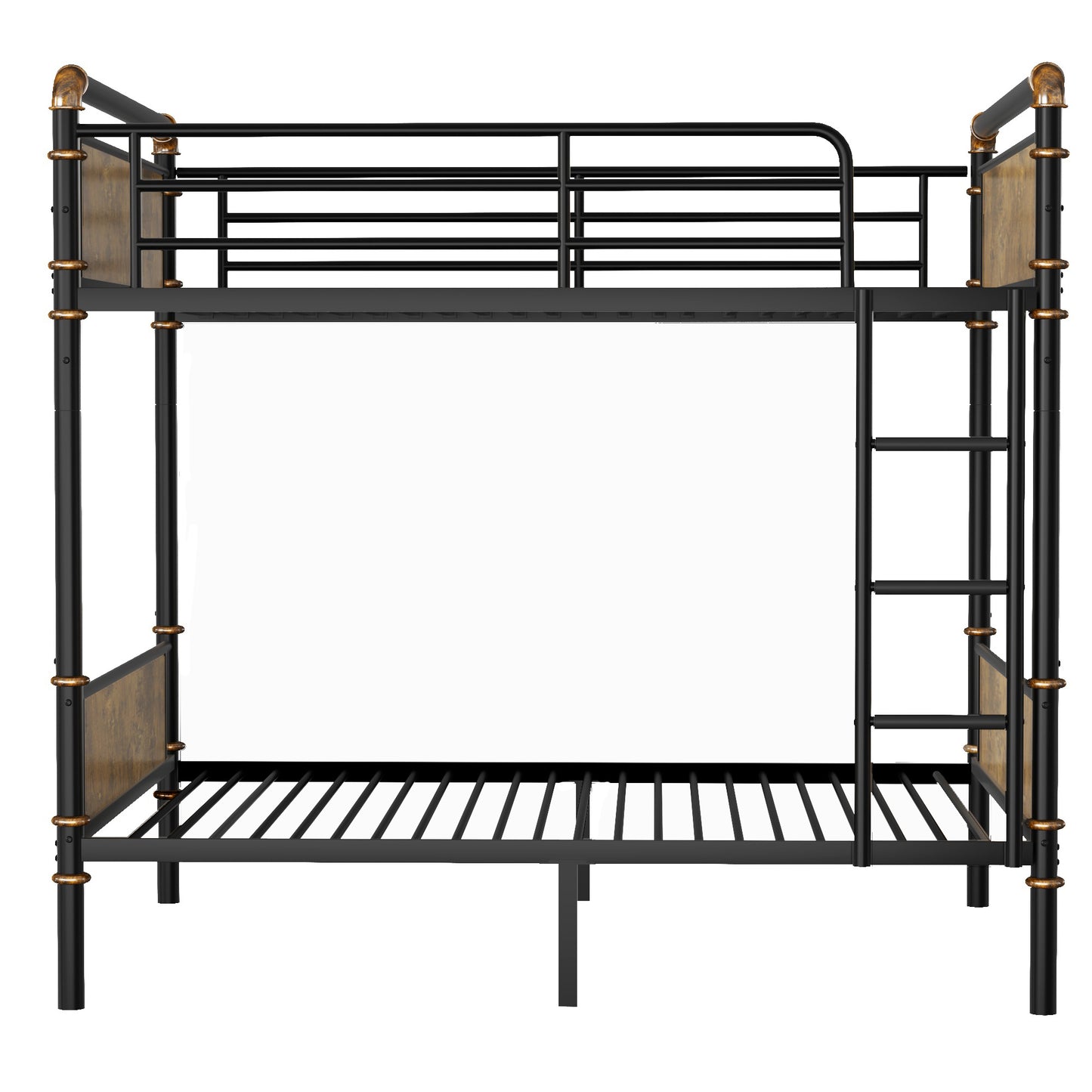Double Bed Plus Double Bed Plus Metal Bunk Bed, Industrial Grade Detachable Bunk Bed With Safety Railing, Suitable For Teenagers, Black