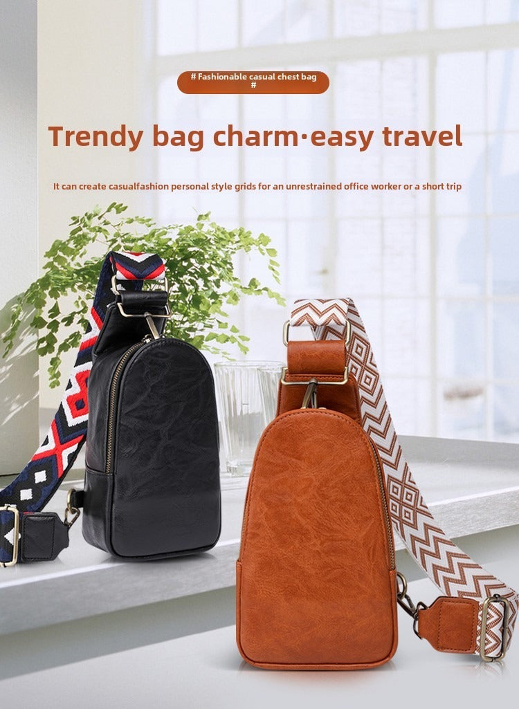 Women Chest Bag Sling Bag, Guitar Strap Small Crossbody PU Leather