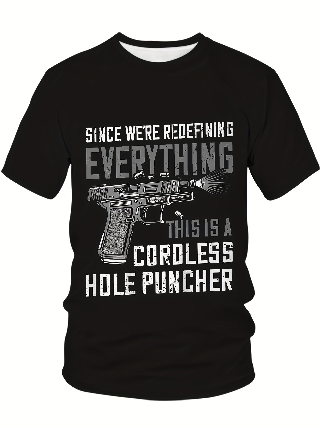 Large Men's Gun And Letter Graphic Printed T-shirt