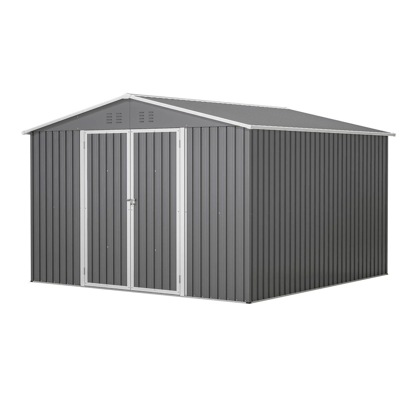 10 X 10 FT Outdoor Storage Shed, Large Metal Tool Sheds With Updated Frame Structure And Lockable Doors, Garden Shed For Backyard Garden Patio Lawn, Grey