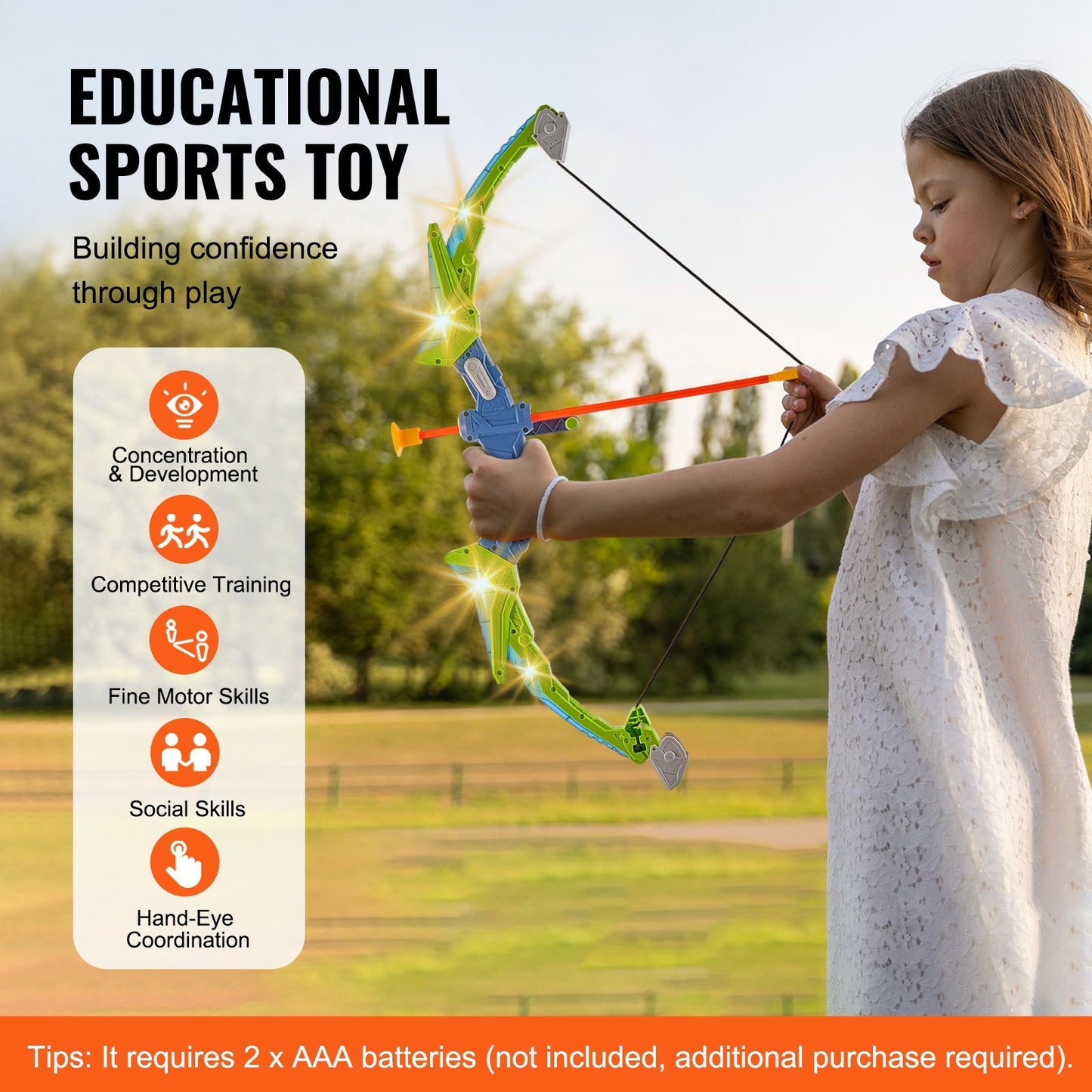 VEVOR Bow And Arrow Set For Kids, 2 Pack LED Light Up Archery Set With 20 Suction Cup Arrows, Standing Target, 2 Quivers, 3 Target Cans, Outdoor Toy Birthday Gift For Boys & Girls 6 7 8 9 10 Year Old