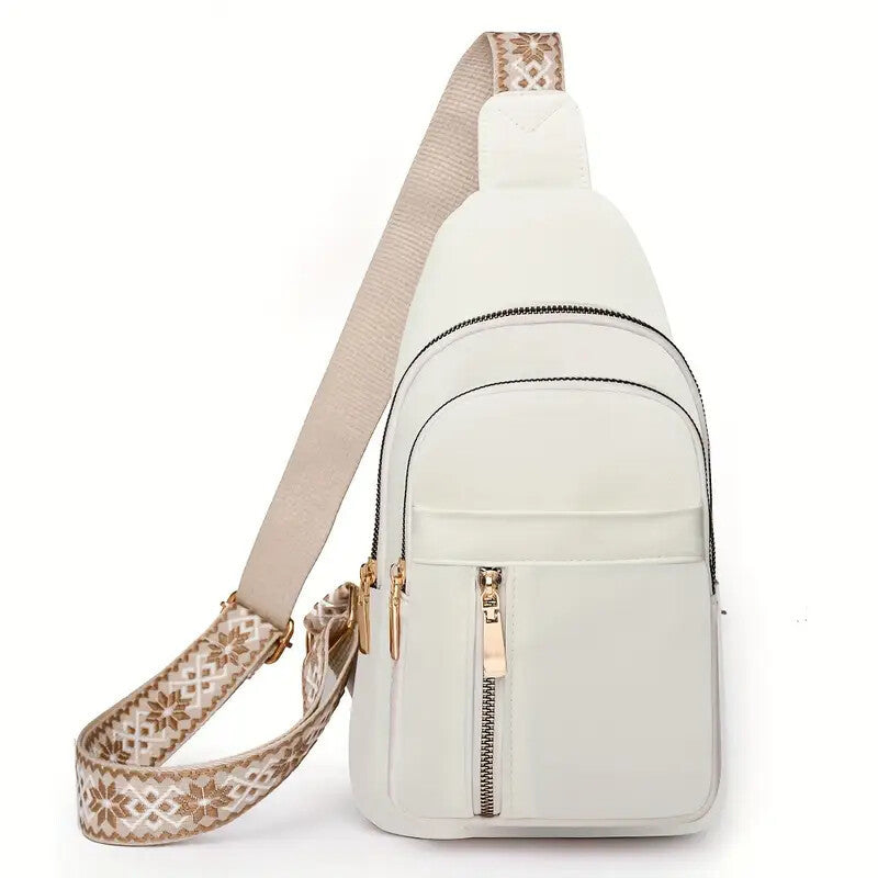 Vintage Style Women's Chest Bag, Non-Waterproof Zippered Shoulder Messenger Bag