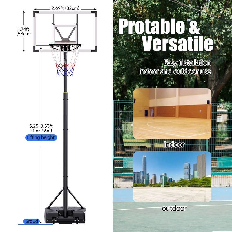 TotheCORE Basketball Stand 4.43-10.00ft Adjustable Portable Basketball Hoop & Goal PC Backplate, Large Base & Wheels