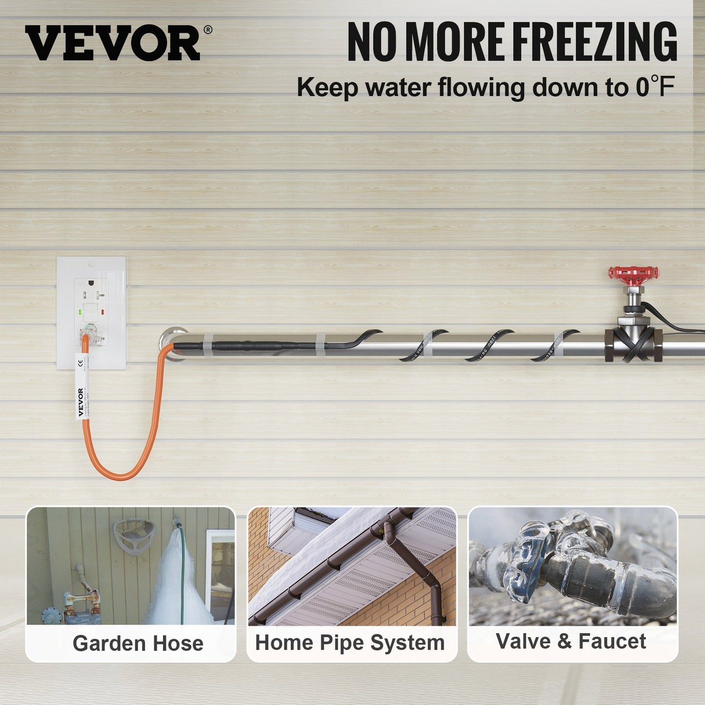 VEVOR Self-Regulating Pipe Heating Cable, 24-feet 5W Ft Heat Tape For Pipes Freeze Protection, Protects PVC Hose, Metal And Plastic Pipe From Freezing, 120V