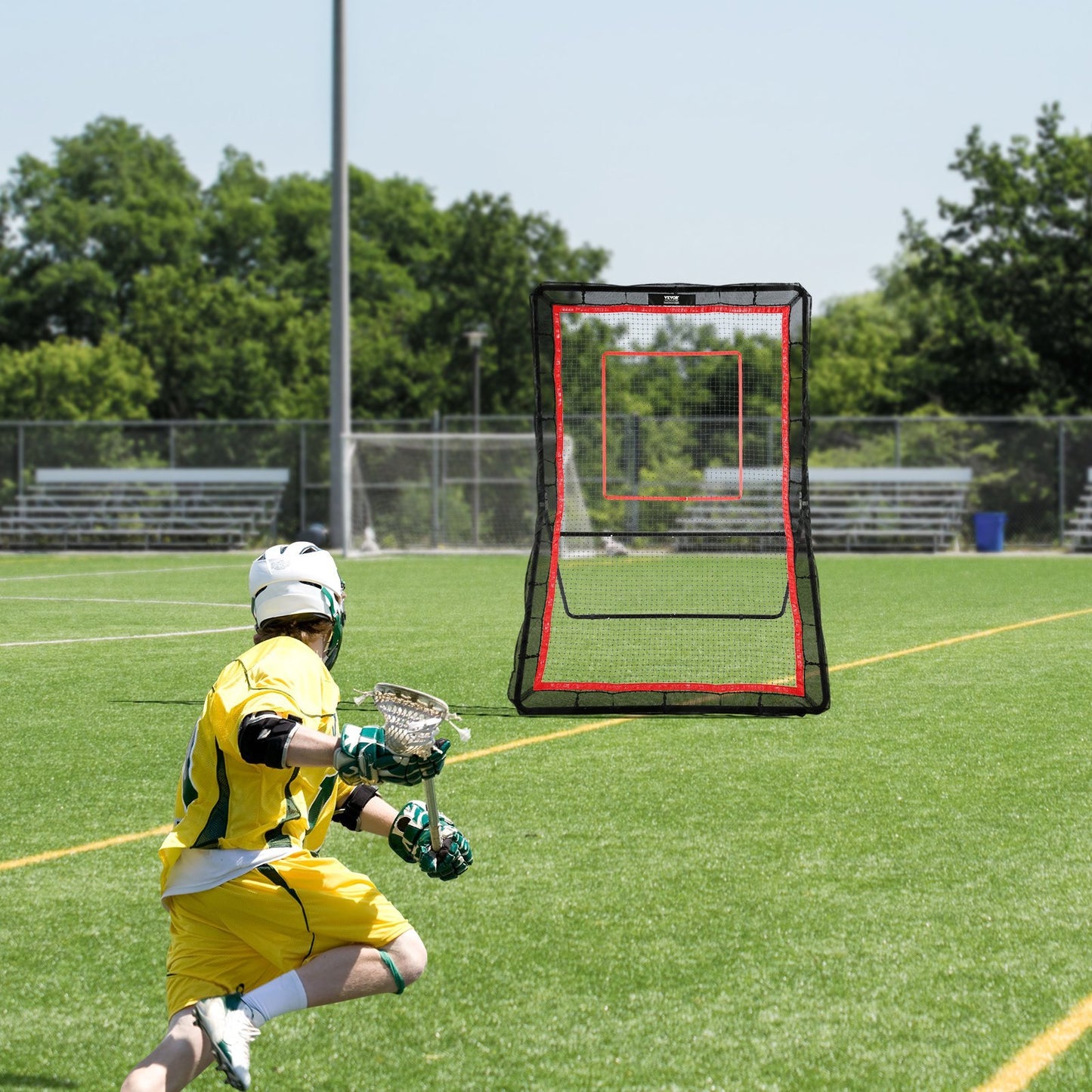VEVOR Lacrosse Rebounder For Backyard, 5x7 Ft Volleyball Bounce Back Net, Pitchback Throwback Baseball Softball Return Training Screen, Adjustable Angle Shooting Practice Training Wall With Target
