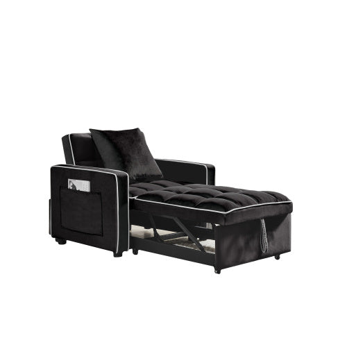Three-in One Sofa Bed Chair Folding Sofa Bed Adjustable Back Into A Sofa Recliner Single Bed Modern Chair Bed Berth Black