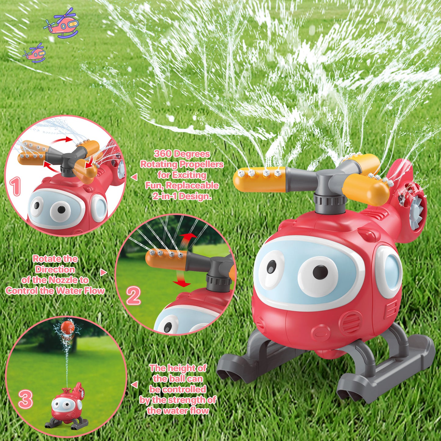 4 In 1 Water Sprinklers T Ball Set For Kids And Toddlers, Baseball Sprinkler For Backyard Helicopter Toy Outdoor Game, Attaches To Garden Hose