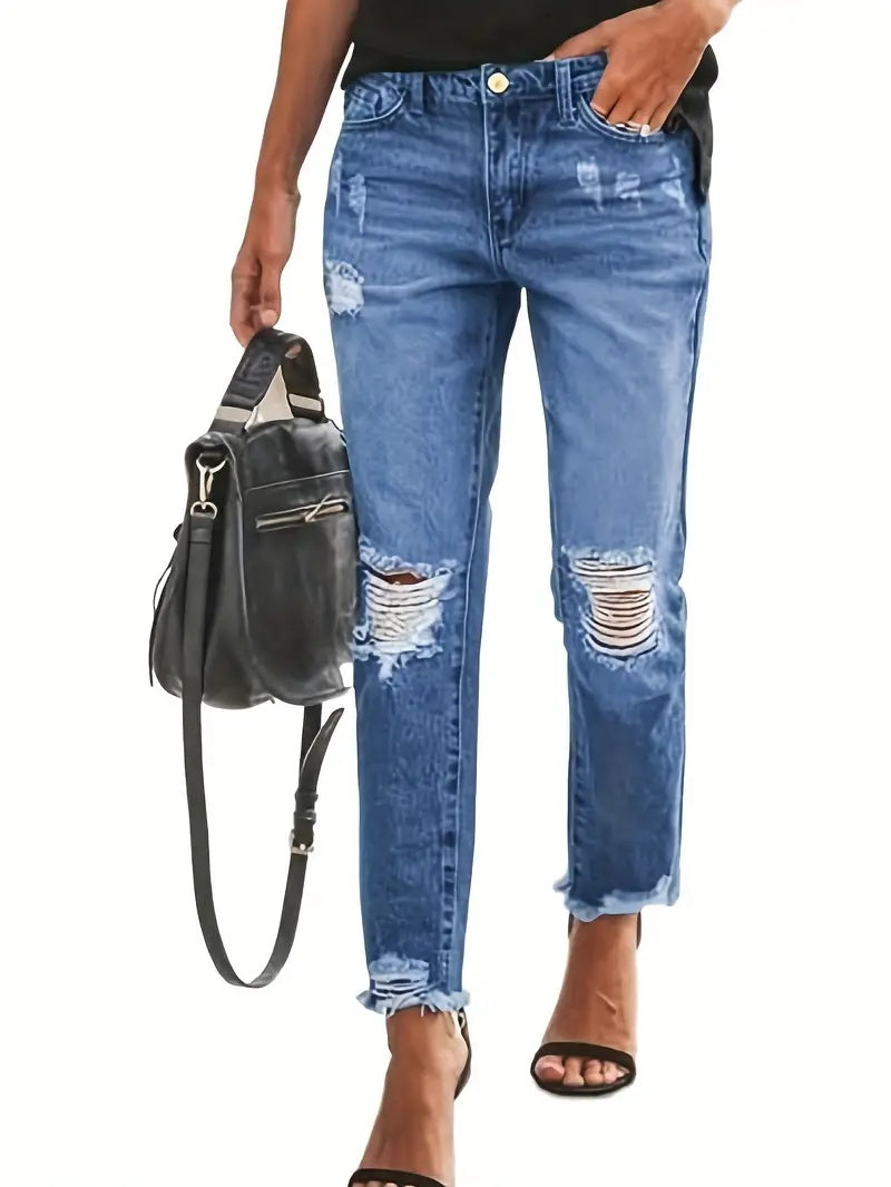 Stretchy Boyfriend Jeans For Women - Ripped, Distressed, Comfortable Denim