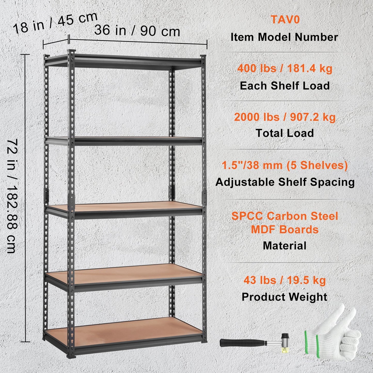 VEVOR Storage Shelving Unit, 5-Tier Adjustable, 2000 Lbs Capacity, Heavy Duty Garage Shelves Metal Organizer Utility Rack, Black, For Kitchen Pantry Basement Bathroom Laundry