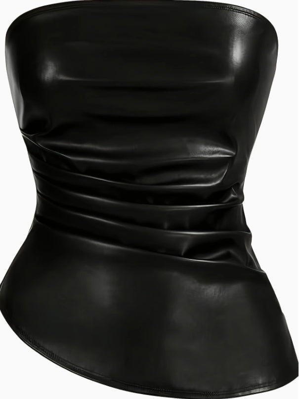 Leather Bandeau Strap Pleated Asymmetrical Bandeau Top Carnival Concert Women's Clothing