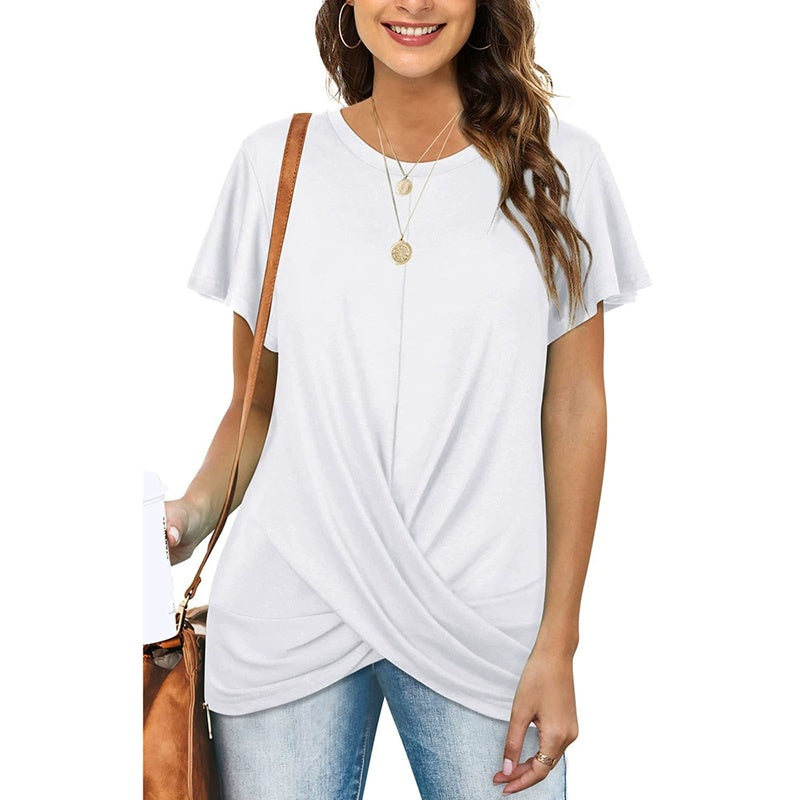 Women's Plus Size Twist Front T Shirt Casual Short Sleeve Round Neck Tunic Tops