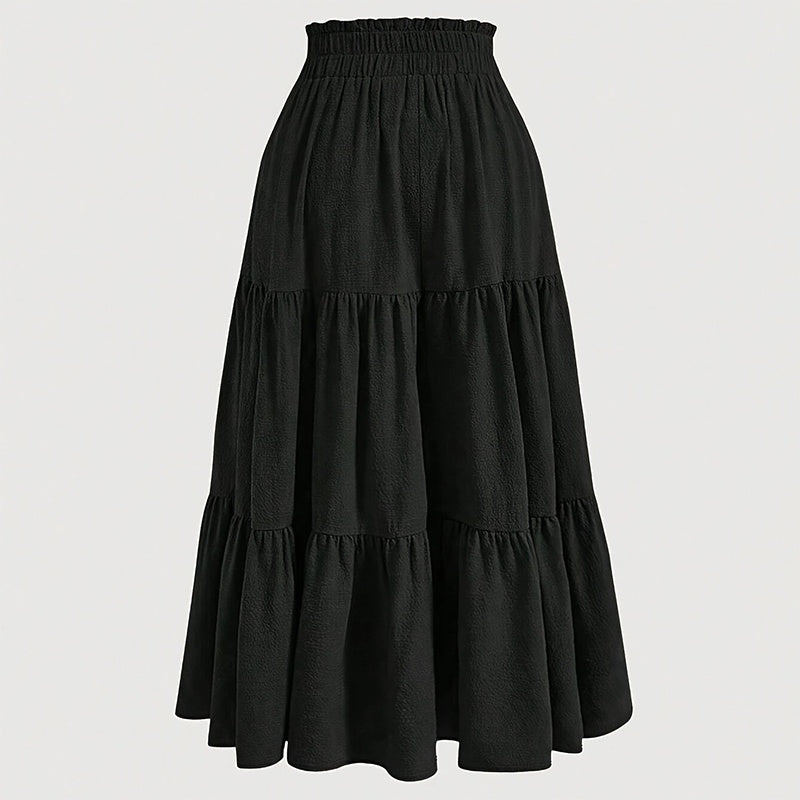 Women's Solid Color High-Waist Knot Detail Flowy Pleated Midi Skirt - Elegant A-Line Skirt
