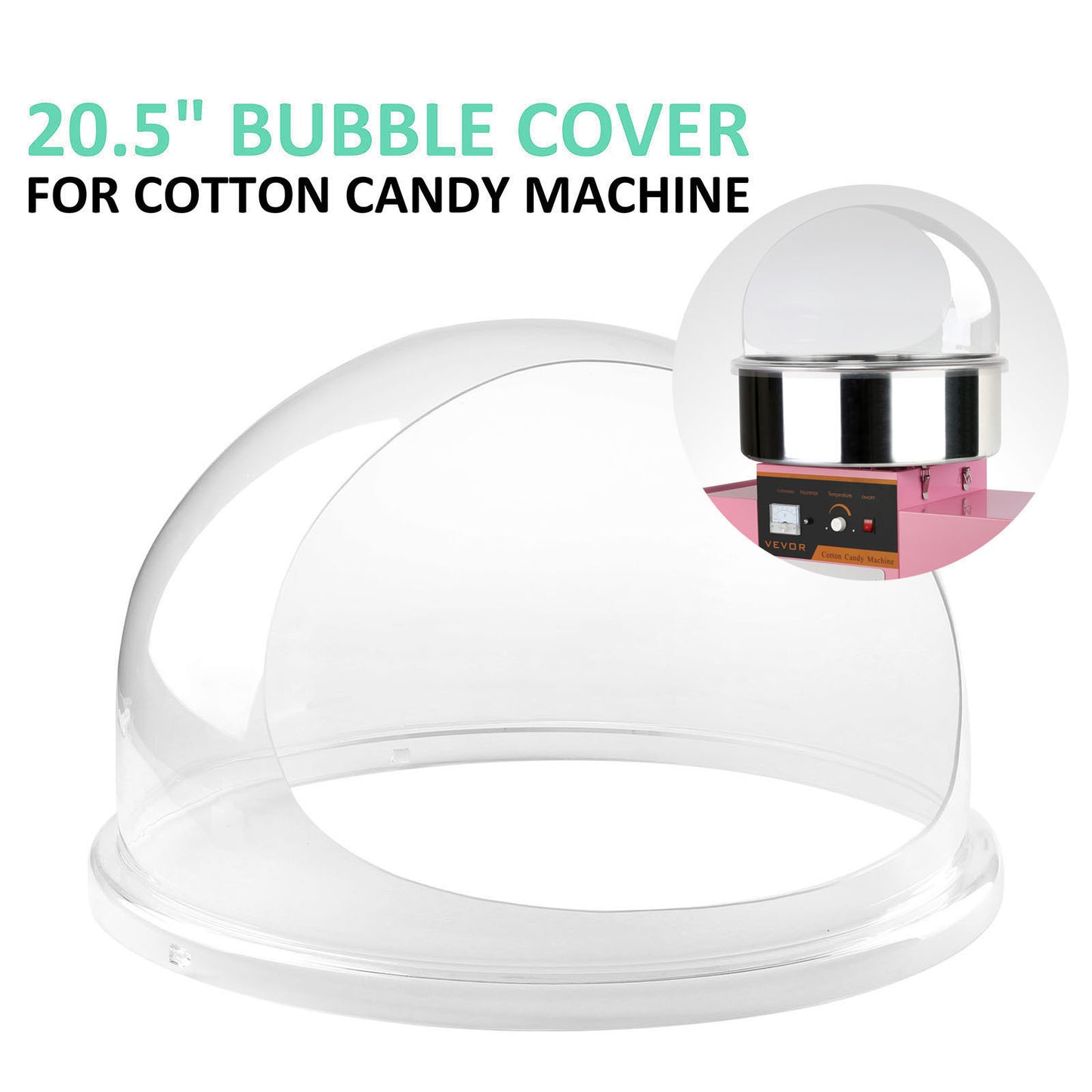 VEVOR Candy Machine Bubble Shield 20.5 Inch Clear Plastic Cotton Candy Cover For Commercial Candy Maker Machine