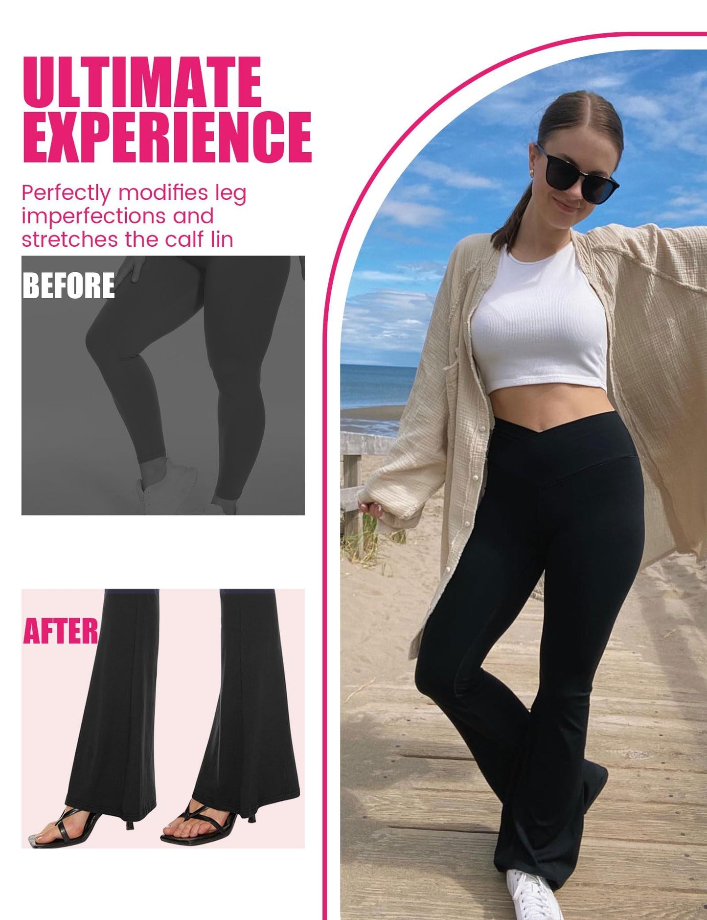 Flared Pants - Cropped Cross Waist Pockets Polyester Double Grinding 2 Black Zhang Qing