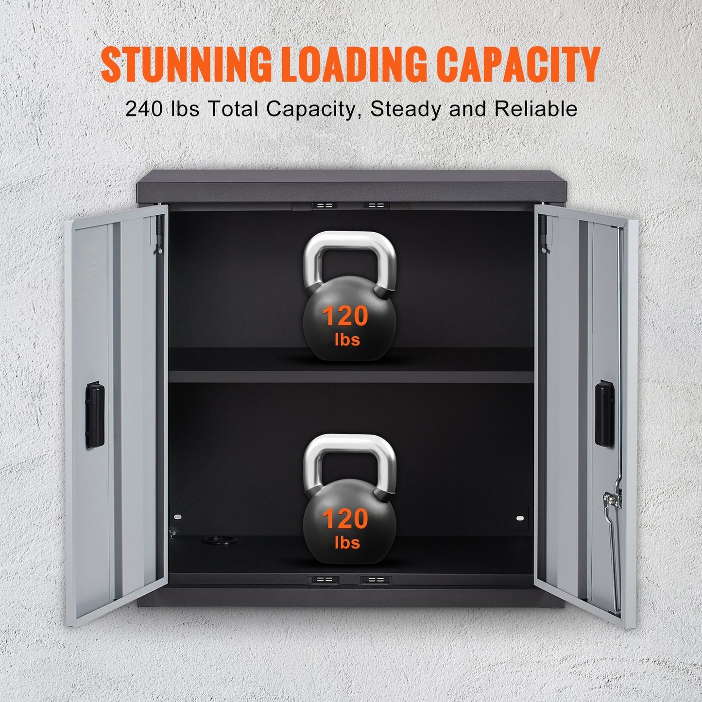 VEVOR Foldable Wall Cabinet, Metal Garage Cabinet Wall Mounted 26 Small Cabinet 240 LBS Loading Capacity Adjustable Shelf Magnetic Door File Locker For Garage Office Home Black