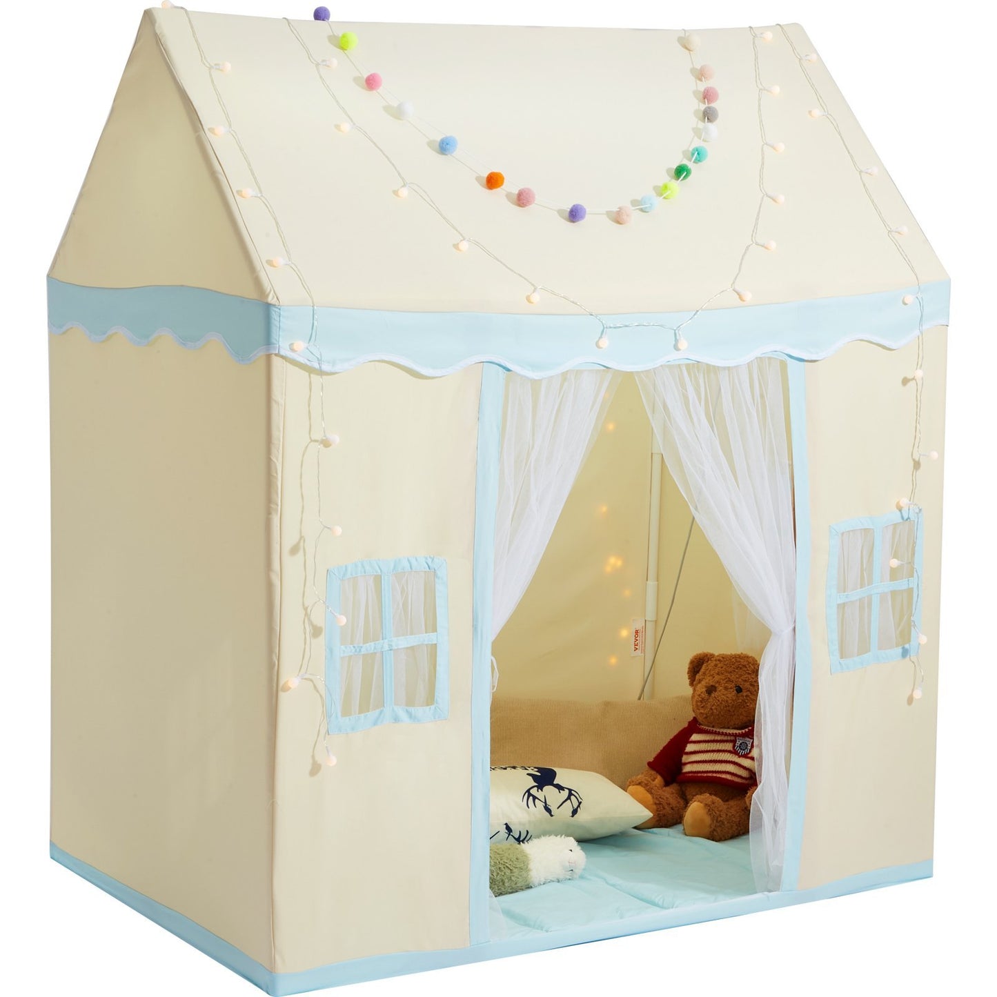 VEVOR Kids Play Tent, Kids Tent For Kids 1-5 Years Old, Toddler Tent With Mat And Tent Lamp, Tent For Kids With Windows For Indoor And Outdoor, Play House Castle Tent For Boys And Girls, Beige