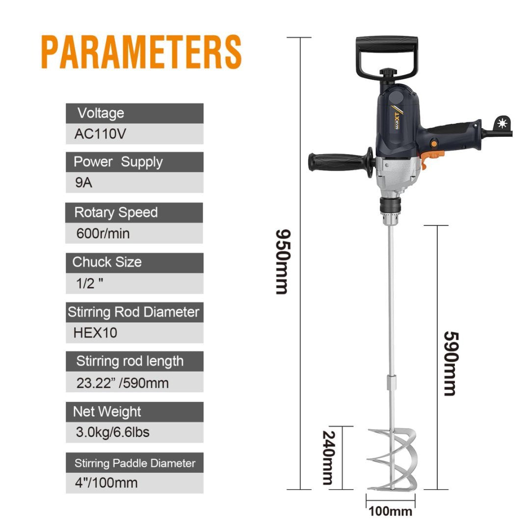 Drill Mixer Set With Spade Handle Inch Electric Corded Mixing Drill Machine 9A Motor Concrete Mud Mixer