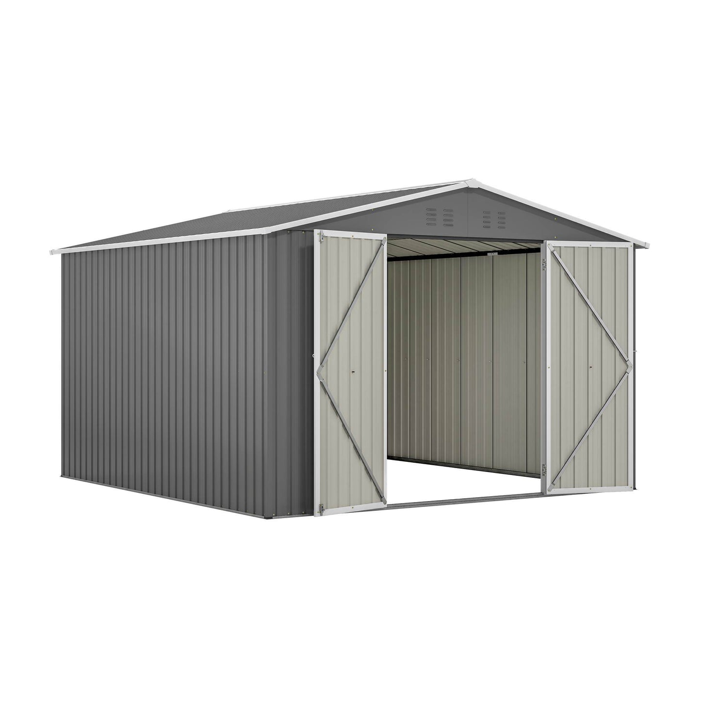 10 X 10 FT Outdoor Storage Shed, Large Metal Tool Sheds With Updated Frame Structure And Lockable Doors, Garden Shed For Backyard Garden Patio Lawn, Grey