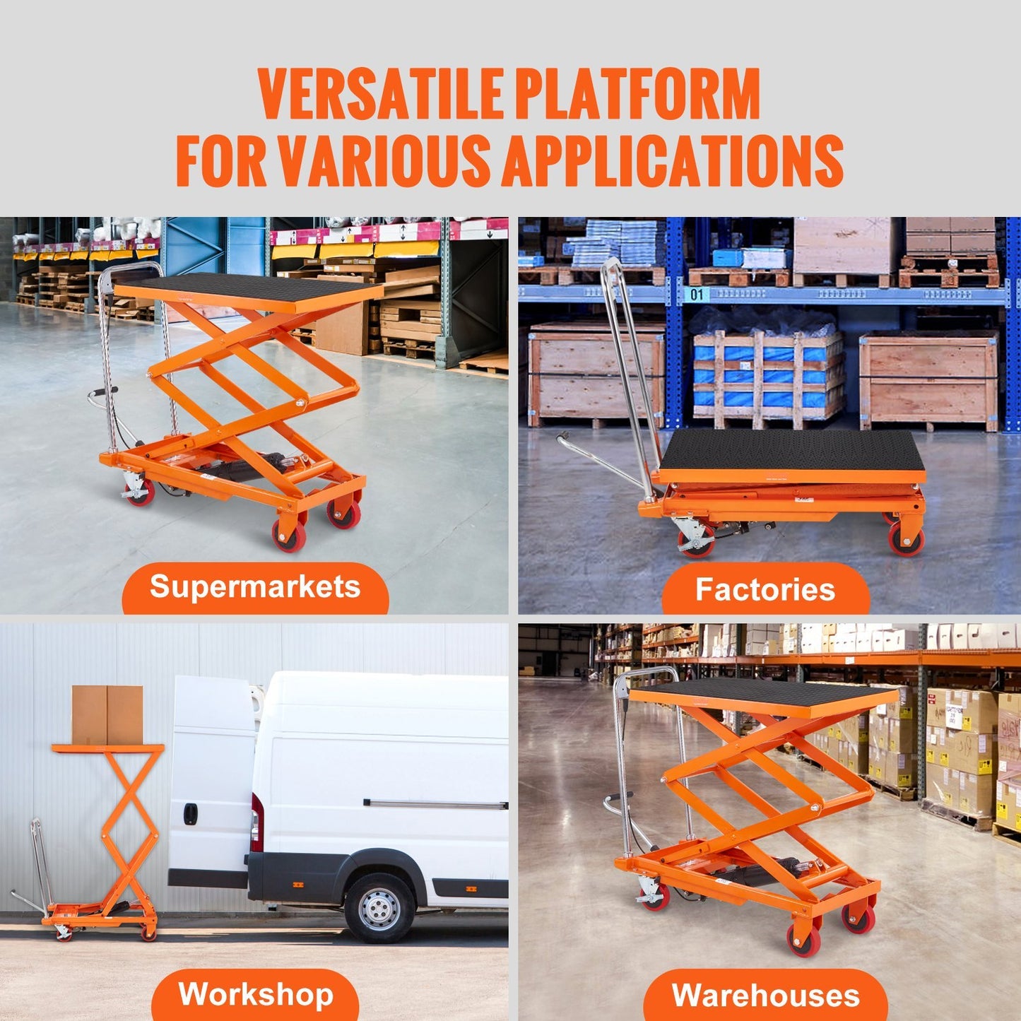 VEVOR Hydraulic Lift Table Cart, 330lbs Capacity Lifting Height, Manual Double Scissor Lift Table With 4 Wheels And Non-slip Pad, Hydraulic Scissor Cart For Material Handling And Transportation
