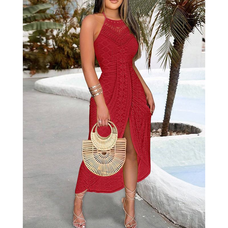 Women's Halter Neck Bodycon Midi Dresses Elegant Sleeveless Cocktail Party Dress