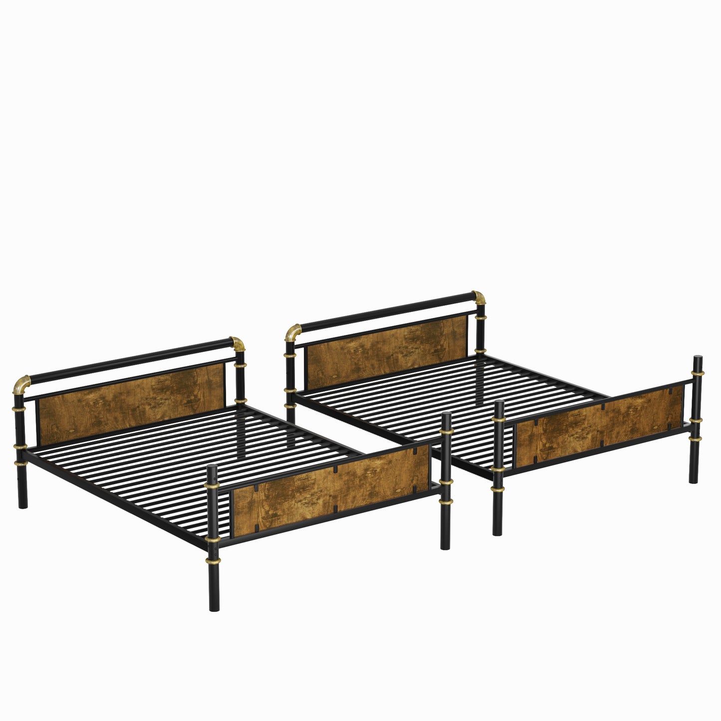 Double Bed Plus Double Bed Plus Metal Bunk Bed, Industrial Grade Detachable Bunk Bed With Safety Railing, Suitable For Teenagers, Black