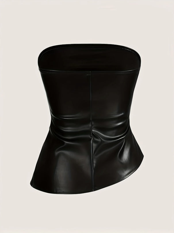 Leather Bandeau Strap Pleated Asymmetrical Bandeau Top Carnival Concert Women's Clothing